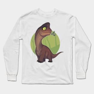 Delicate Dino: The Herbivore with Green Leaves Long Sleeve T-Shirt